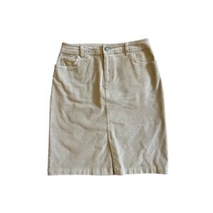 St Johns Bay Khaki Corduroy Pencil Skirt Stretch Button Zip Front Pockets Size 8